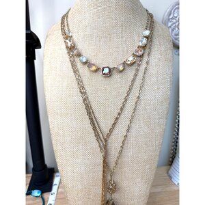 Loft Gold-Tone Multi-Strand Necklace Set With Faceted Crystal & Bead Accents 24"